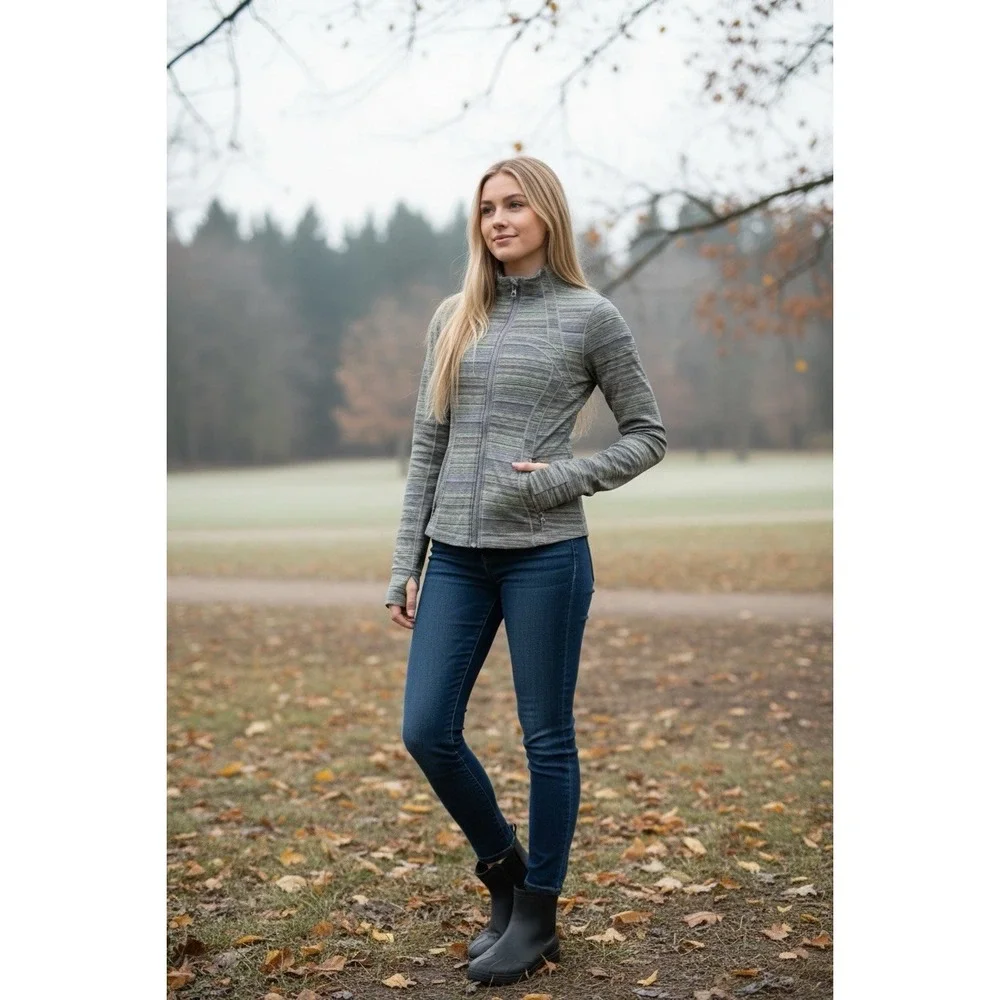 Womens Lululemon‎ Define Jacket Size 8 Gray Green Space Dye Full Zip Thumbholes